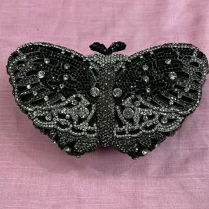 Black Flutter the Butterfly Crystal Clutch Purse